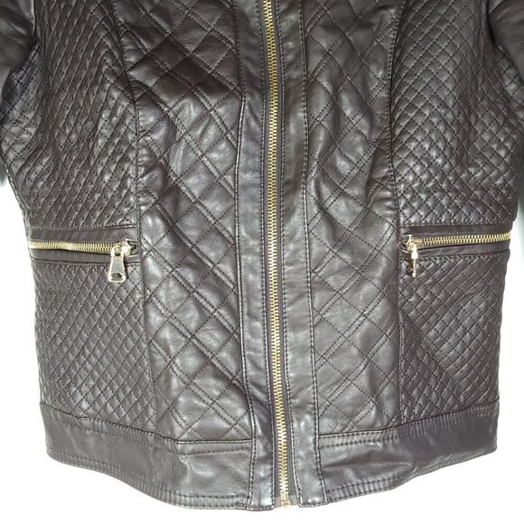 Cavalini Ci Sono Women's Sz M Brown Faux Leather Quilted Front Zip Biker Jacket - Picture 3 of 11